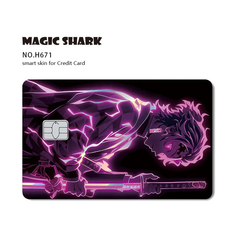 Magic Shark Cool Demon Slayers Anime Shinny Holographic Skin Cover Laser Sticker Film for Debit Credit Bank Card