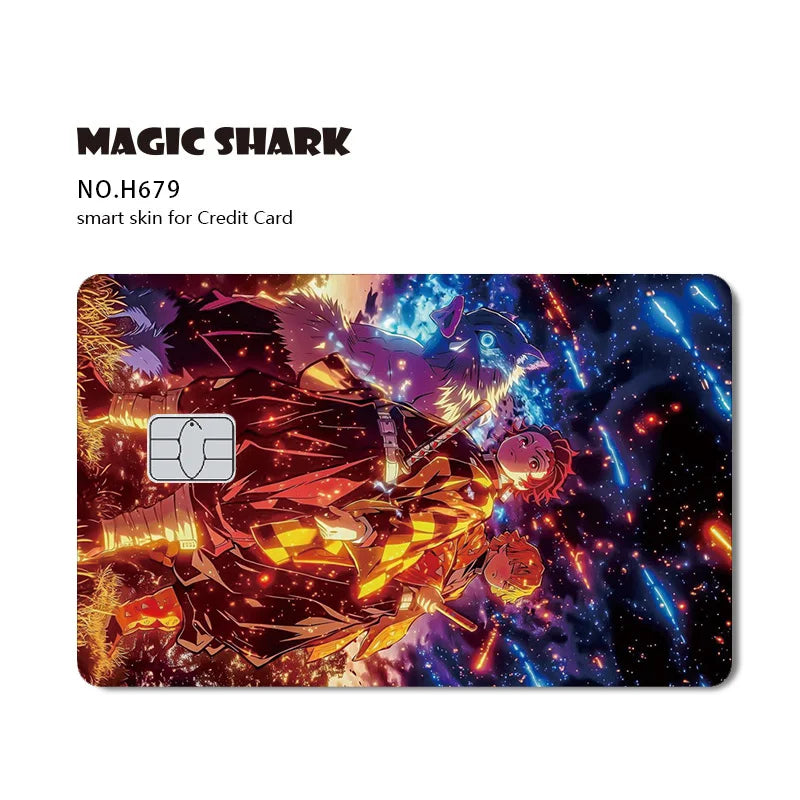 Magic Shark Cool Demon Slayers Anime Shinny Holographic Skin Cover Laser Sticker Film for Debit Credit Bank Card