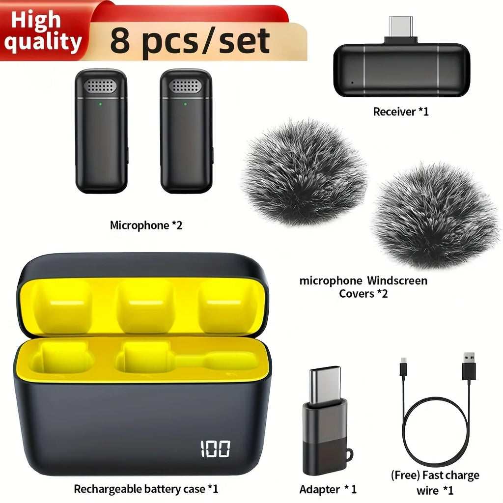 Wireless Lavalier Microphone with Charging Case Windproof Fleece Suitable for Phones Laptop Devices with Noise canceling MIC