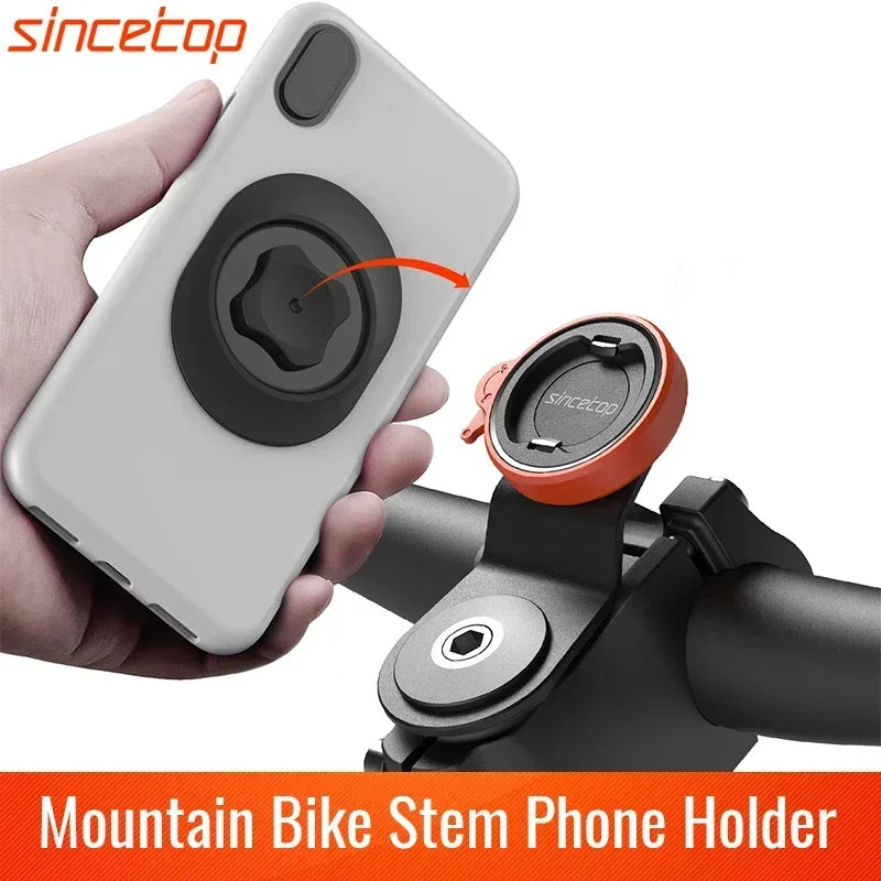 Bike Phone Holder,Bicycle Stem Phone Mount-MTB/Road Bike Cycling Aluminum Phone Handlebar Clamp,Quick Lock Release/Attach/Detach