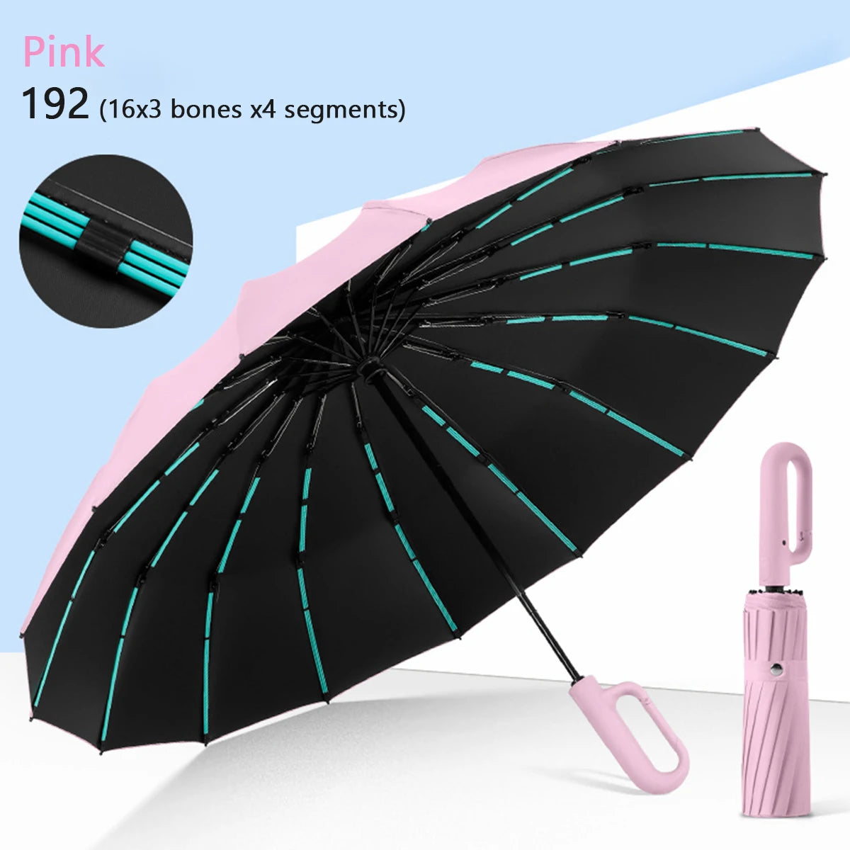 Folding Strong Windproof 16K Automatic Umbrella 192 Keel Buckle Umbrella Sunshade Men's Umbrella Rain Large Parasol for Women