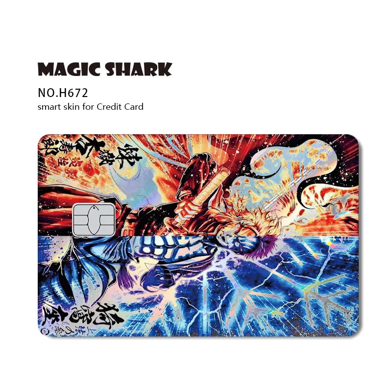 Magic Shark Cool Demon Slayers Anime Shinny Holographic Skin Cover Laser Sticker Film for Debit Credit Bank Card