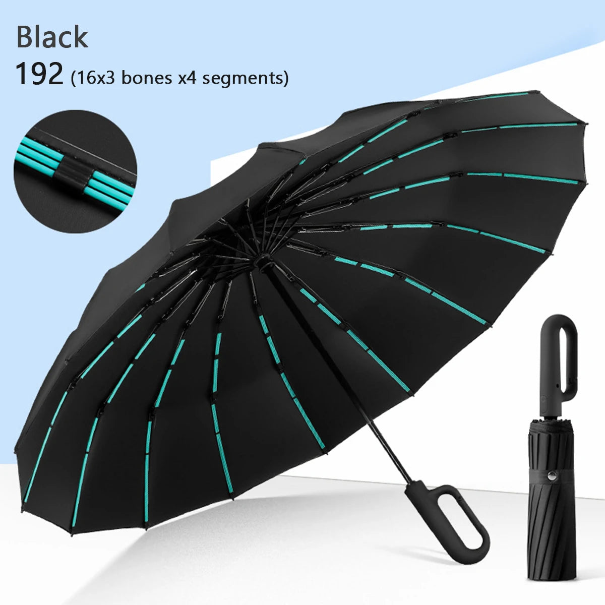 Folding Strong Windproof 16K Automatic Umbrella 192 Keel Buckle Umbrella Sunshade Men's Umbrella Rain Large Parasol for Women