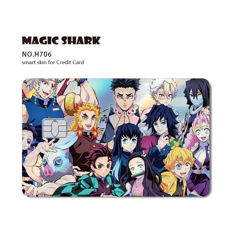 Magic Shark Cool Demon Slayers Anime Shinny Holographic Skin Cover Laser Sticker Film for Debit Credit Bank Card