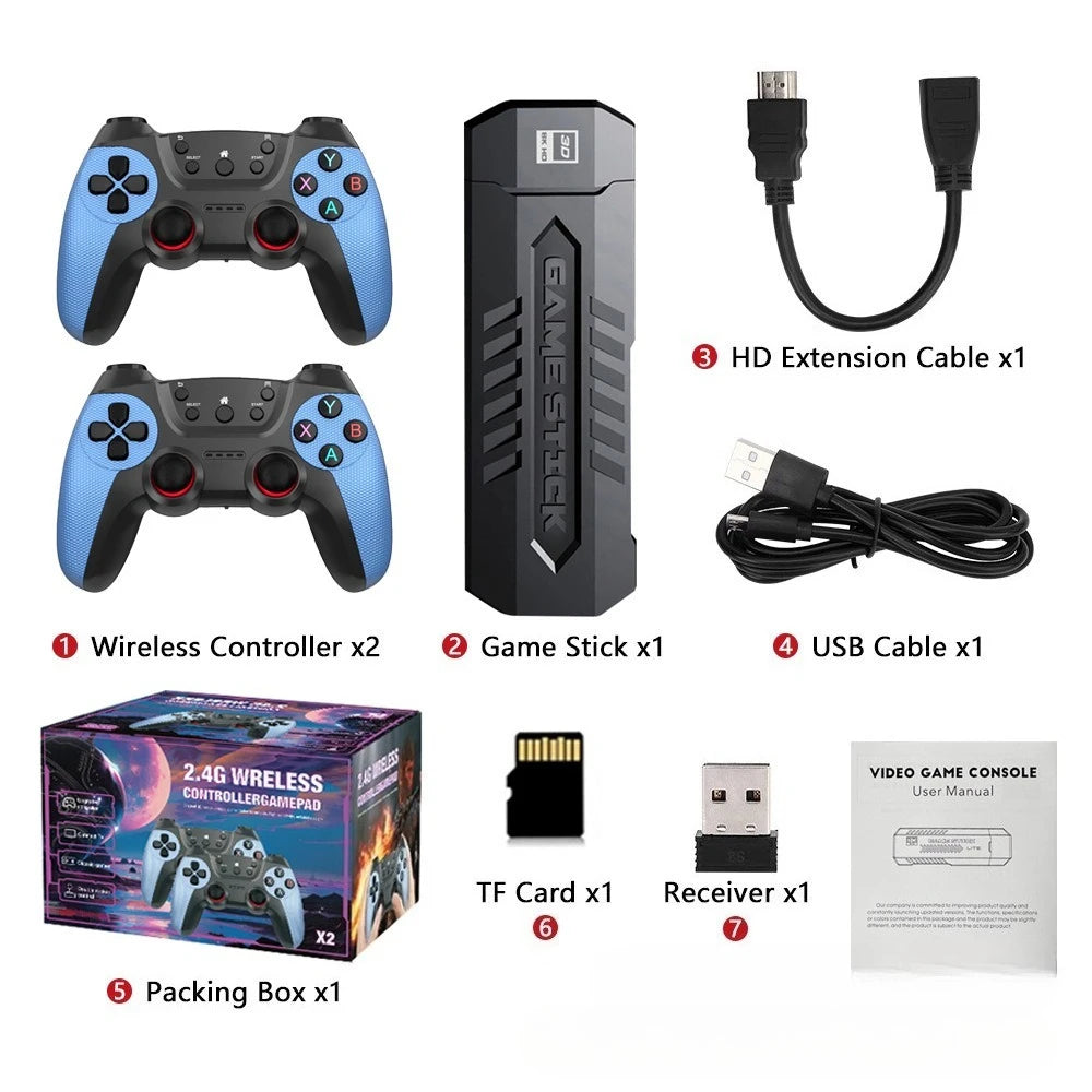 X2 Retro Game Stick 4K Video Game Console 40000+ Games,30+ Emulators,HD Output 2 Wireless Controllers,Plug and Play,TV/Computer