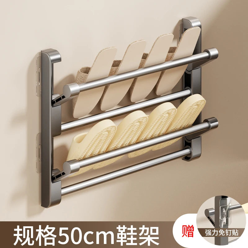 Simple Shoe Rack Wall-mounted Bathroom Slippers Hook Holder Shoes Slipper Drain Storage Drying Rack Shoe Organizer Hanger