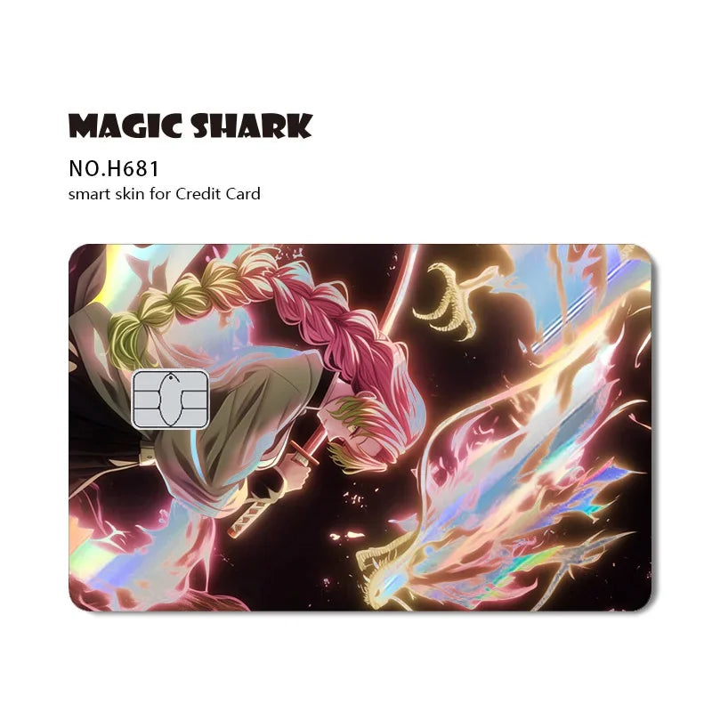 Magic Shark Cool Demon Slayers Anime Shinny Holographic Skin Cover Laser Sticker Film for Debit Credit Bank Card