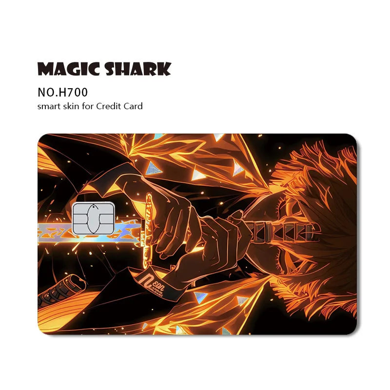 Magic Shark Cool Demon Slayers Anime Shinny Holographic Skin Cover Laser Sticker Film for Debit Credit Bank Card