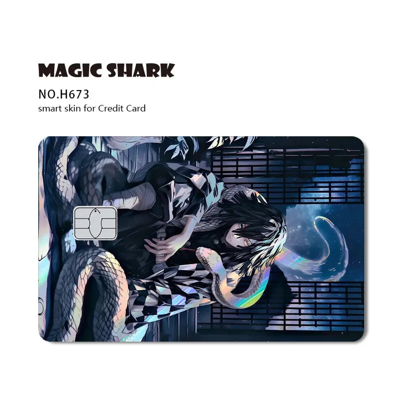 Magic Shark Cool Demon Slayers Anime Shinny Holographic Skin Cover Laser Sticker Film for Debit Credit Bank Card