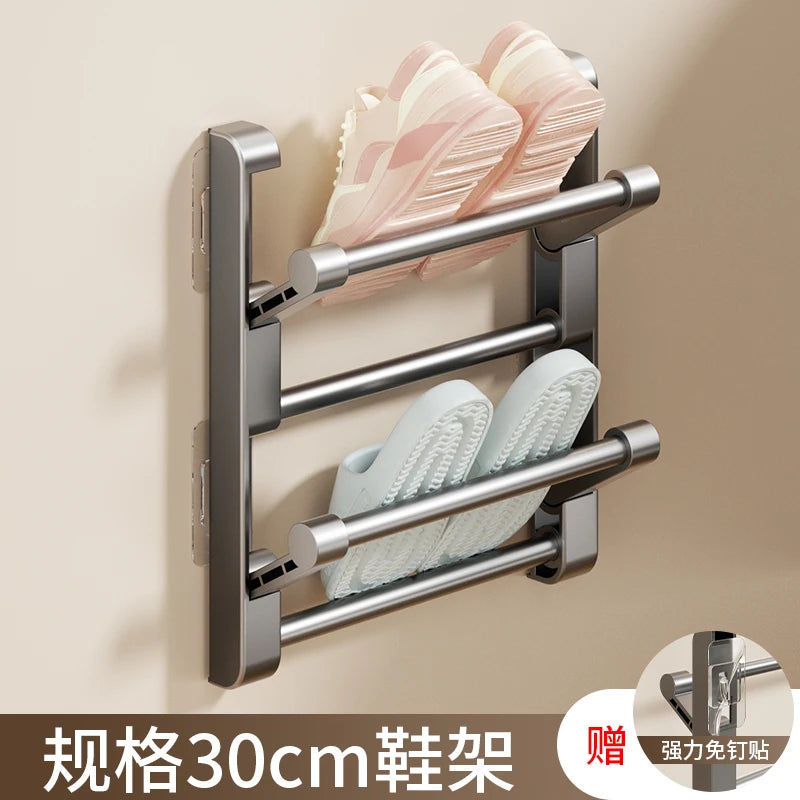 Simple Shoe Rack Wall-mounted Bathroom Slippers Hook Holder Shoes Slipper Drain Storage Drying Rack Shoe Organizer Hanger