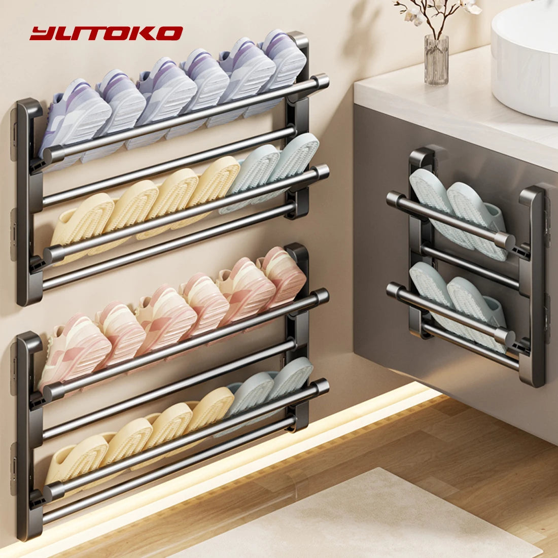 Simple Shoe Rack Wall-mounted Bathroom Slippers Hook Holder Shoes Slipper Drain Storage Drying Rack Shoe Organizer Hanger