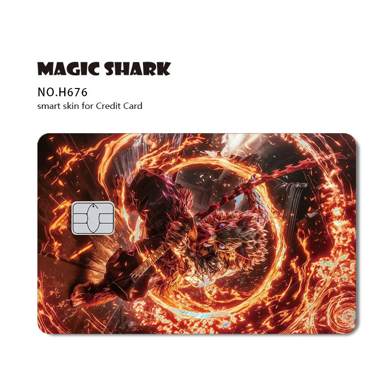 Magic Shark Cool Demon Slayers Anime Shinny Holographic Skin Cover Laser Sticker Film for Debit Credit Bank Card