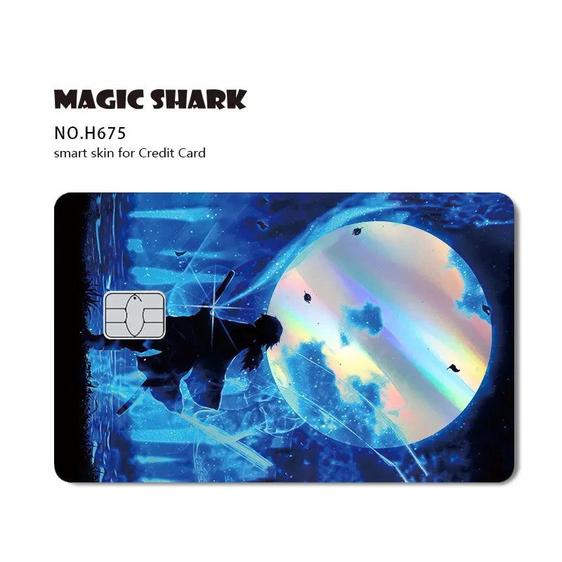 Magic Shark Cool Demon Slayers Anime Shinny Holographic Skin Cover Laser Sticker Film for Debit Credit Bank Card
