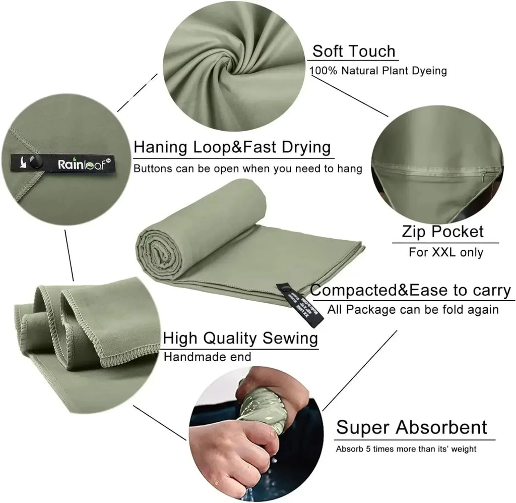 Quick-Dry Microfiber Towel - Ultra Absorbent, Compact & Sandproof for Gym, Beach, Travel & Swimming, Lightweight Sports Towel