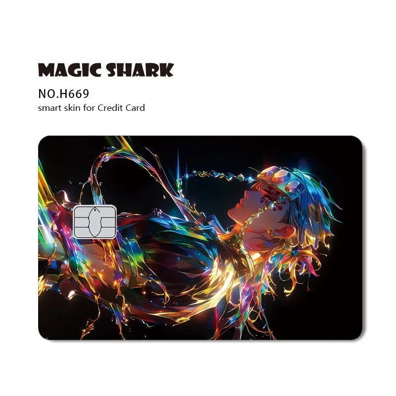 Magic Shark Cool Demon Slayers Anime Shinny Holographic Skin Cover Laser Sticker Film for Debit Credit Bank Card