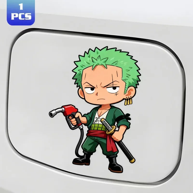 Cartoon Roronoa Zoro Monkey D. Luffy Q Version Anime Figure Diy Car Stickers Fashion Car Oil Cap Scratch-resistant Sticker Decal