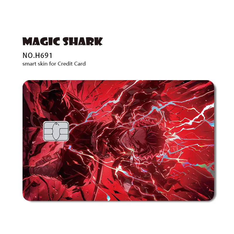 Magic Shark Cool Demon Slayers Anime Shinny Holographic Skin Cover Laser Sticker Film for Debit Credit Bank Card