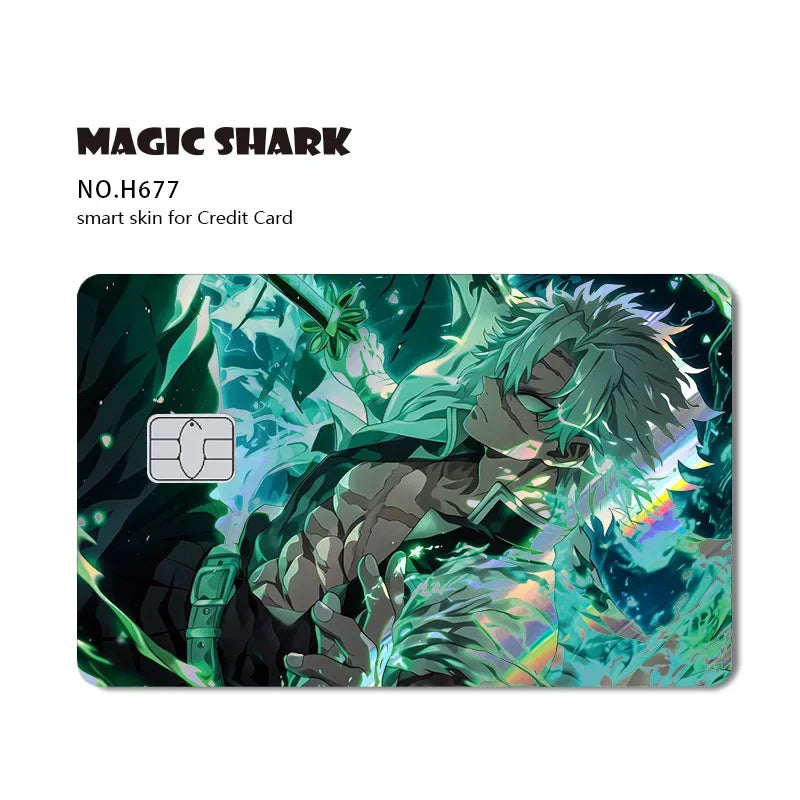 Magic Shark Cool Demon Slayers Anime Shinny Holographic Skin Cover Laser Sticker Film for Debit Credit Bank Card