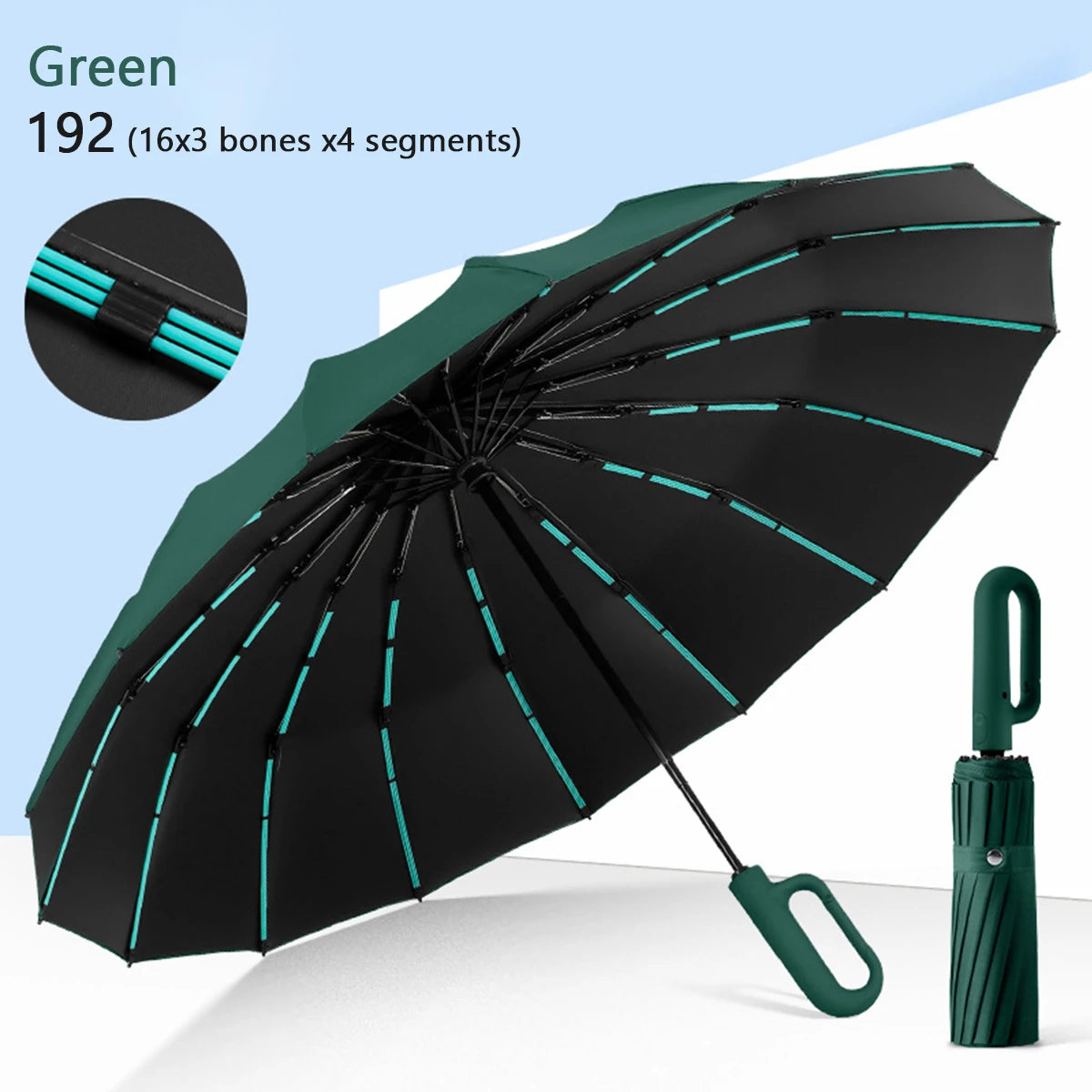 Folding Strong Windproof 16K Automatic Umbrella 192 Keel Buckle Umbrella Sunshade Men's Umbrella Rain Large Parasol for Women