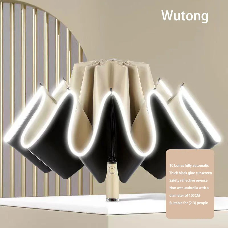 Lenovo Umbrella Windproof Strong With Reflective Stripe Reverse Automatic Fold Umbrella UV Umbrella Insulation Portable Parasol