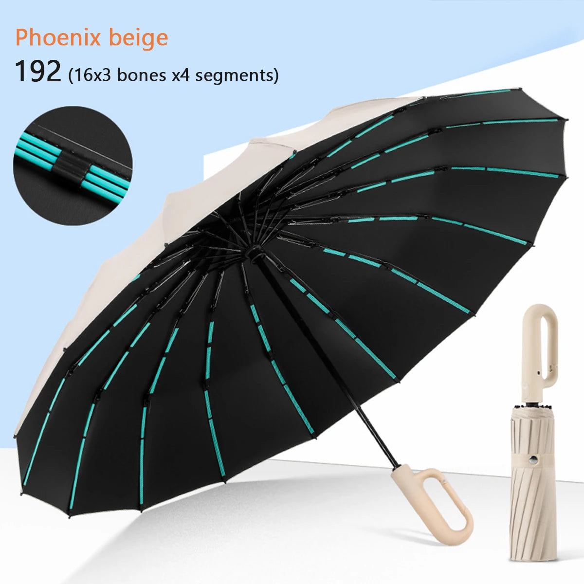 Folding Strong Windproof 16K Automatic Umbrella 192 Keel Buckle Umbrella Sunshade Men's Umbrella Rain Large Parasol for Women
