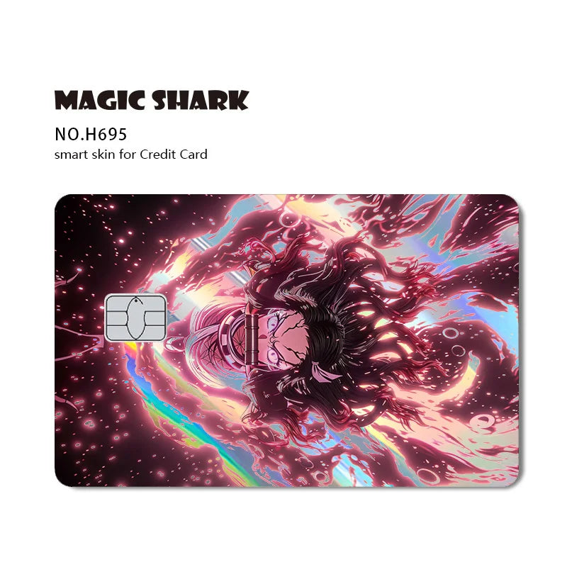 Magic Shark Cool Demon Slayers Anime Shinny Holographic Skin Cover Laser Sticker Film for Debit Credit Bank Card