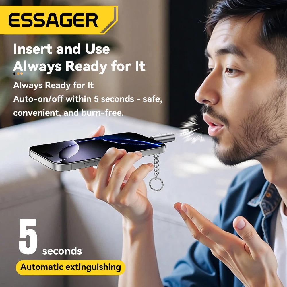 Essager USB-C Mini Lighter Tungsten Wire Blow-to-Ignite Safety for Air Travel No Flame  Auto Shut-Off Typec Cigarette Lighter