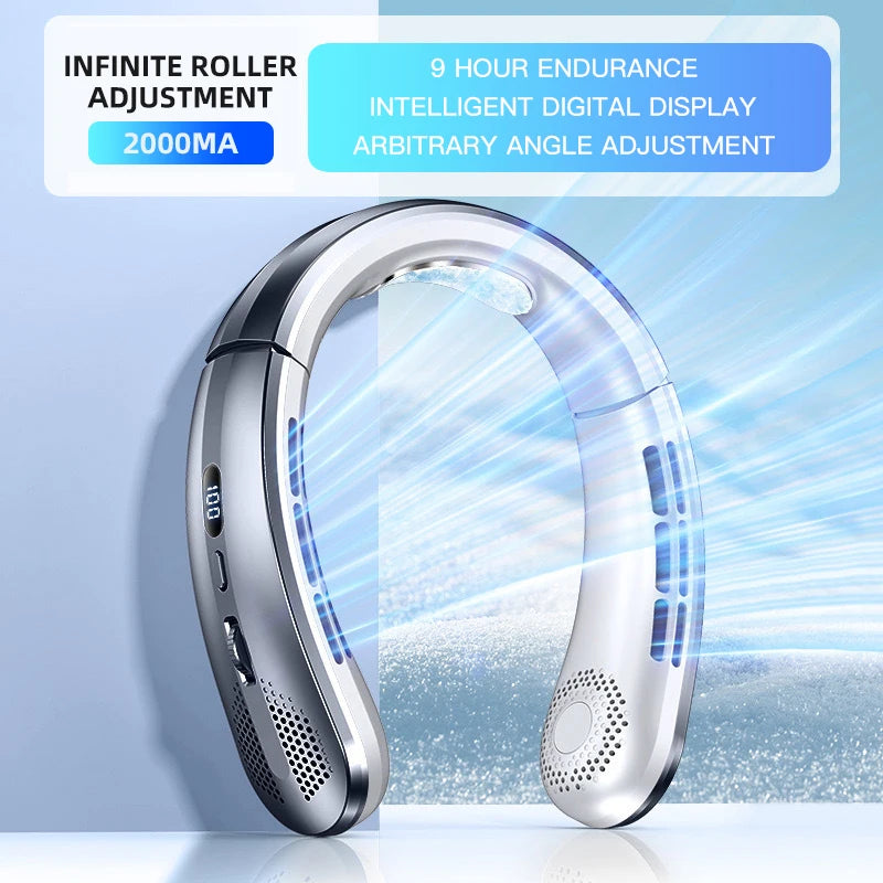 Lenovo 2026 8000mAh Air Cooler USB Hanging Neck Fan Portable Bladeless Mini Rechargeable Mute LED Digital Display Electric Fans