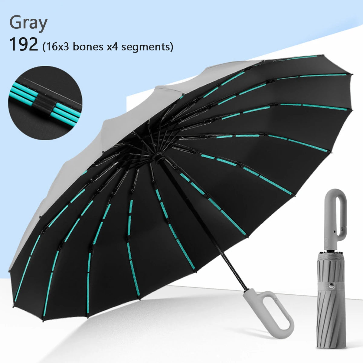 Folding Strong Windproof 16K Automatic Umbrella 192 Keel Buckle Umbrella Sunshade Men's Umbrella Rain Large Parasol for Women
