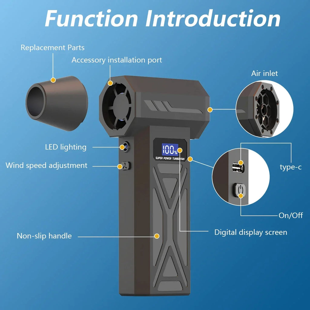 900000RPM New P70 Air Blower 4 Gear Adjustable Turbo Jet Blower With Led Light Battery Display Cordless Compressed Air Duster