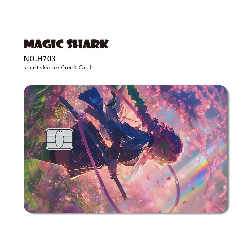 Magic Shark Cool Demon Slayers Anime Shinny Holographic Skin Cover Laser Sticker Film for Debit Credit Bank Card