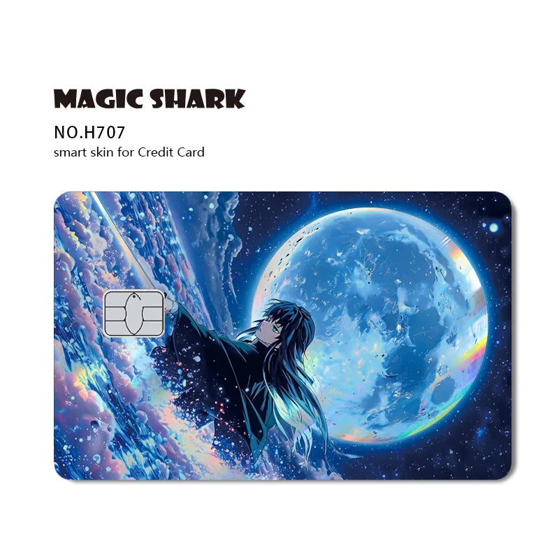 Magic Shark Cool Demon Slayers Anime Shinny Holographic Skin Cover Laser Sticker Film for Debit Credit Bank Card