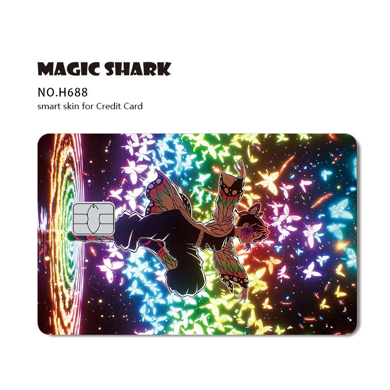 Magic Shark Cool Demon Slayers Anime Shinny Holographic Skin Cover Laser Sticker Film for Debit Credit Bank Card