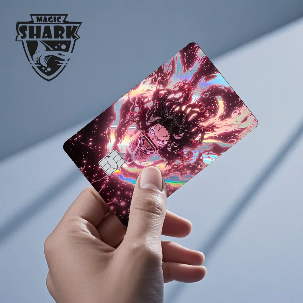Magic Shark Cool Demon Slayers Anime Shinny Holographic Skin Cover Laser Sticker Film for Debit Credit Bank Card