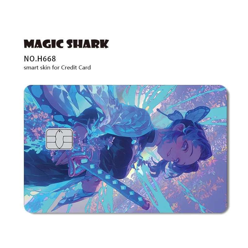 Magic Shark Cool Demon Slayers Anime Shinny Holographic Skin Cover Laser Sticker Film for Debit Credit Bank Card