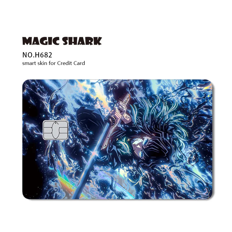 Magic Shark Cool Demon Slayers Anime Shinny Holographic Skin Cover Laser Sticker Film for Debit Credit Bank Card