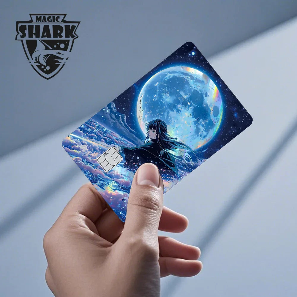 Magic Shark Cool Demon Slayers Anime Shinny Holographic Skin Cover Laser Sticker Film for Debit Credit Bank Card