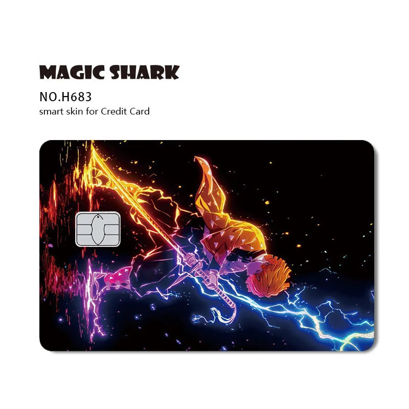 Magic Shark Cool Demon Slayers Anime Shinny Holographic Skin Cover Laser Sticker Film for Debit Credit Bank Card